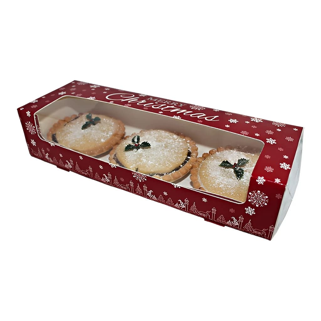 Premium Xmas Mince Pie Window Box with inserts 235 x 80 x 50 mm (9.5x3x1.5) – 250 pc