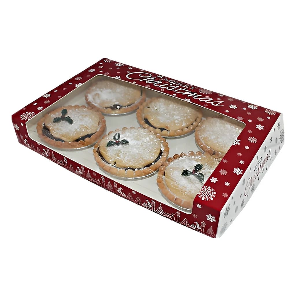 Premium Xmas Deep Mince Pie Window Box 248 x 166 x 38 mm (9x6.5x1") – 200 pc