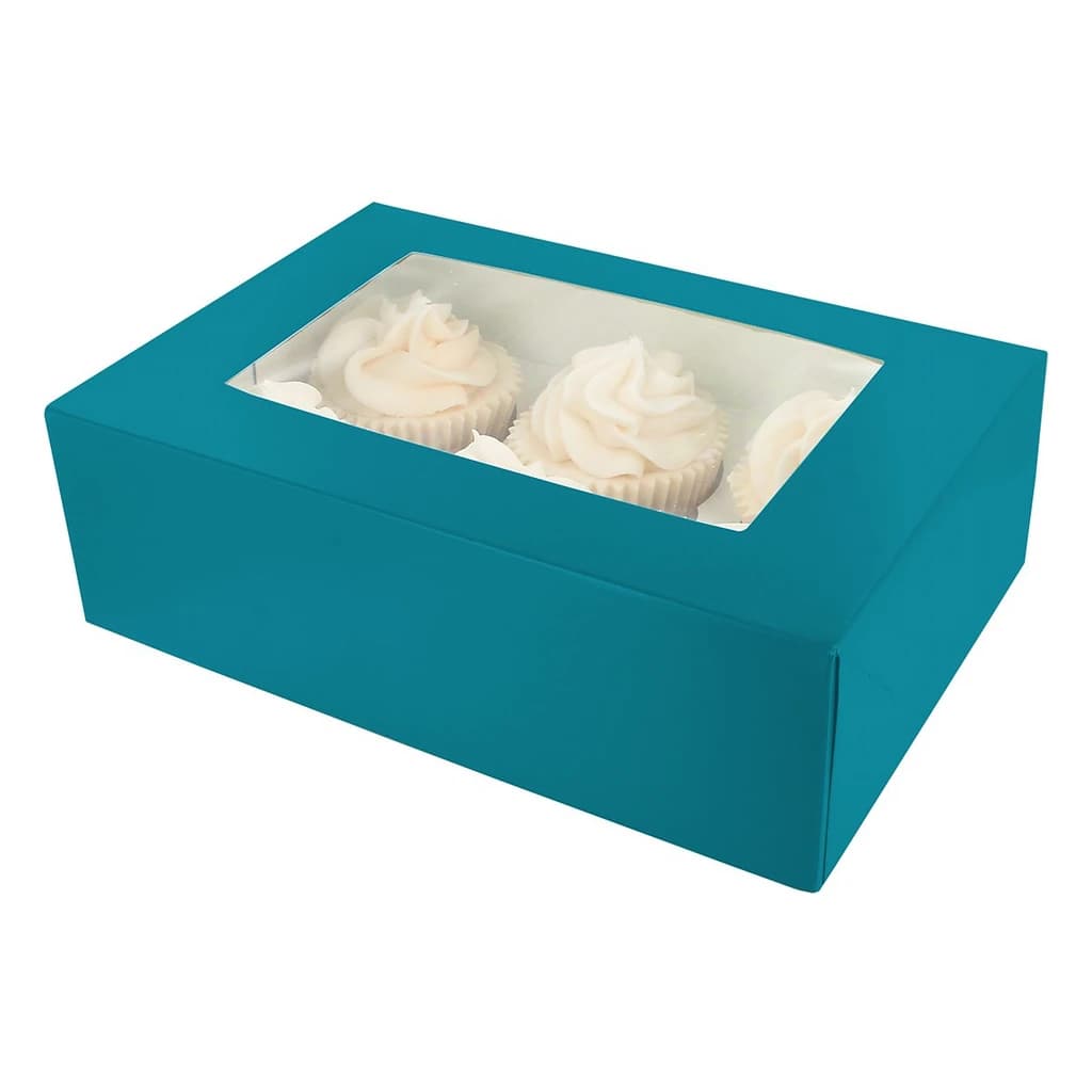 6/12 Cupcake Box – Brights Teal – 20 pc (dual insert)