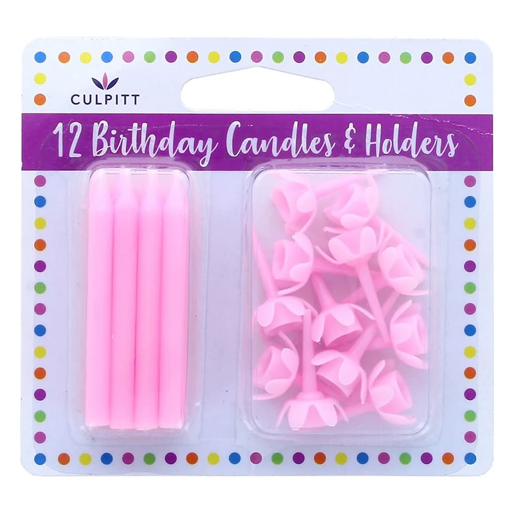 Candle & Holders Blister Pink