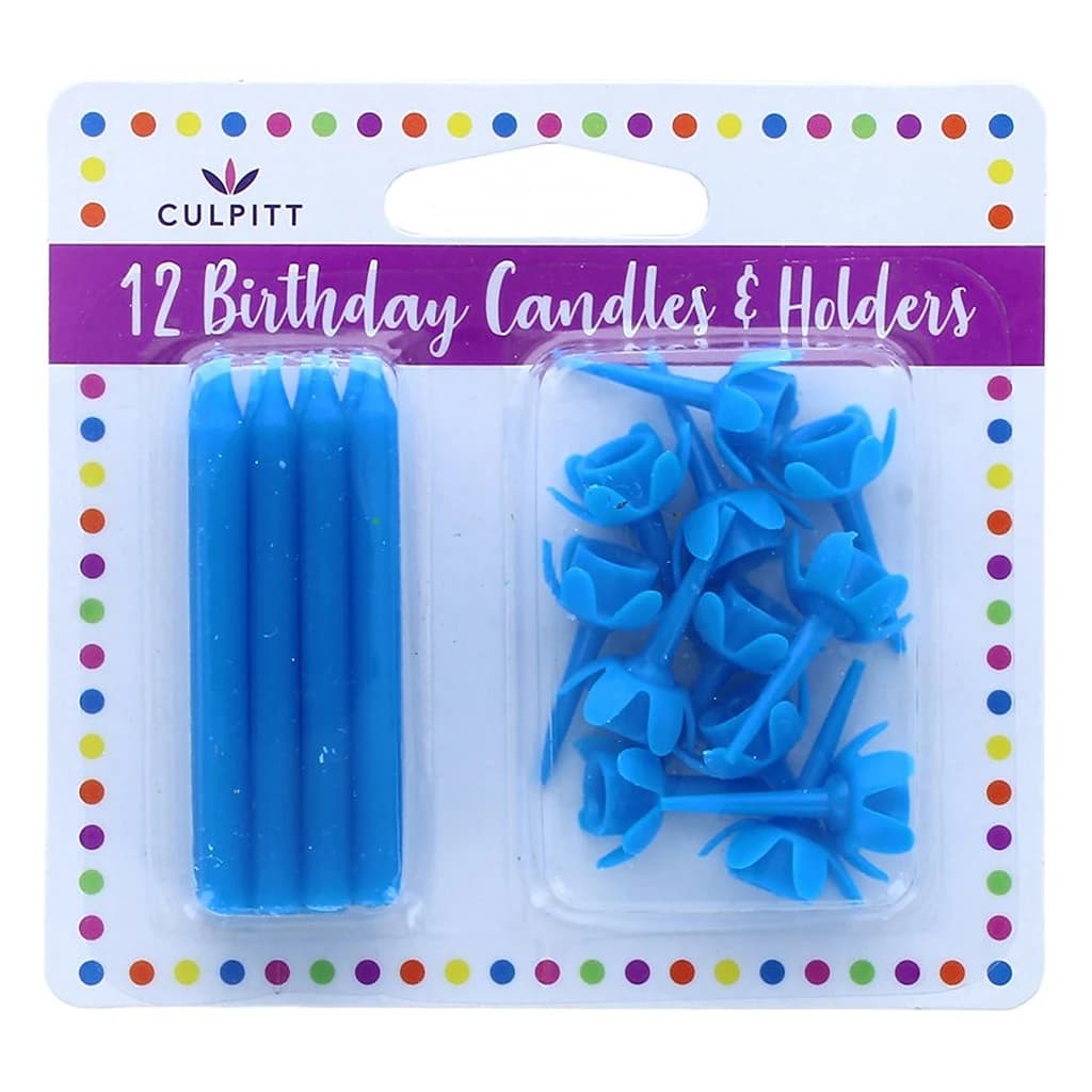 Candle & Holders Blister Blue