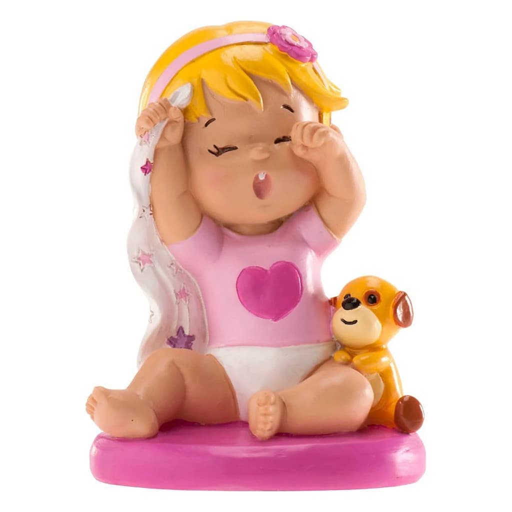Cake Figurine for Baptism Child with Dog H 10 cm Girl D310125