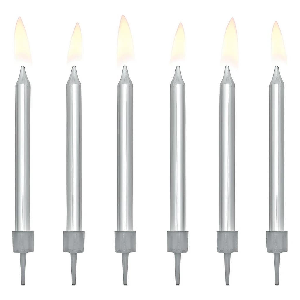 Birthday Candles Plain Silver 6cm (6 pc)