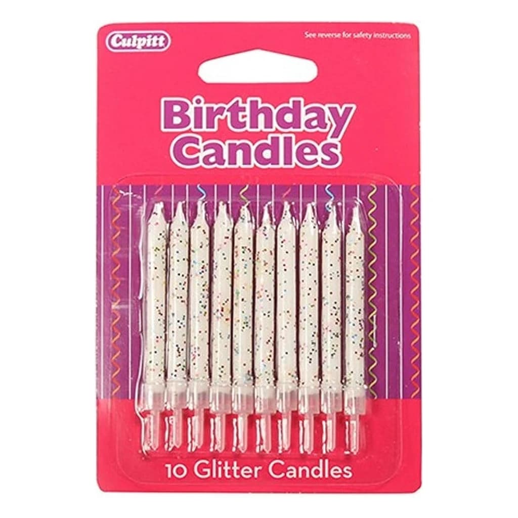 White Glitter Candles (10 pc)