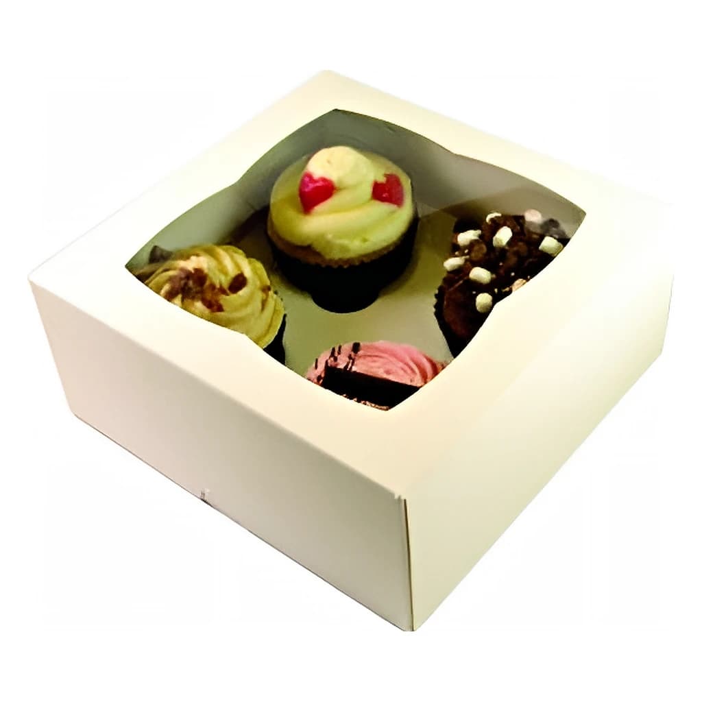 Plain White Q/S Box + 4 Cupcake Insert (170×170×75 mm) – 100 pc